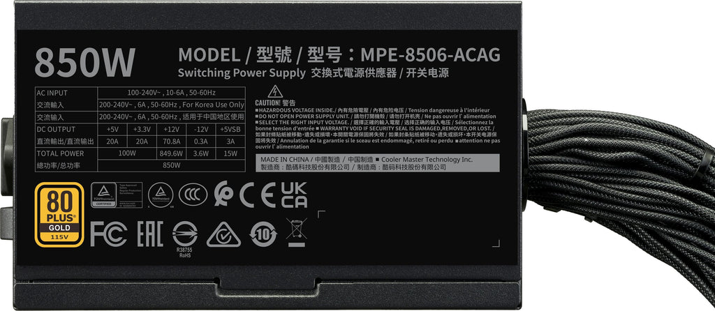 COOLER MASTER - Power Supply - MWE Gold 850 V3 Non-Modular - ATX 3.1 - 80+ GOLD - 850 W MPE-8506-ACAG-BEU