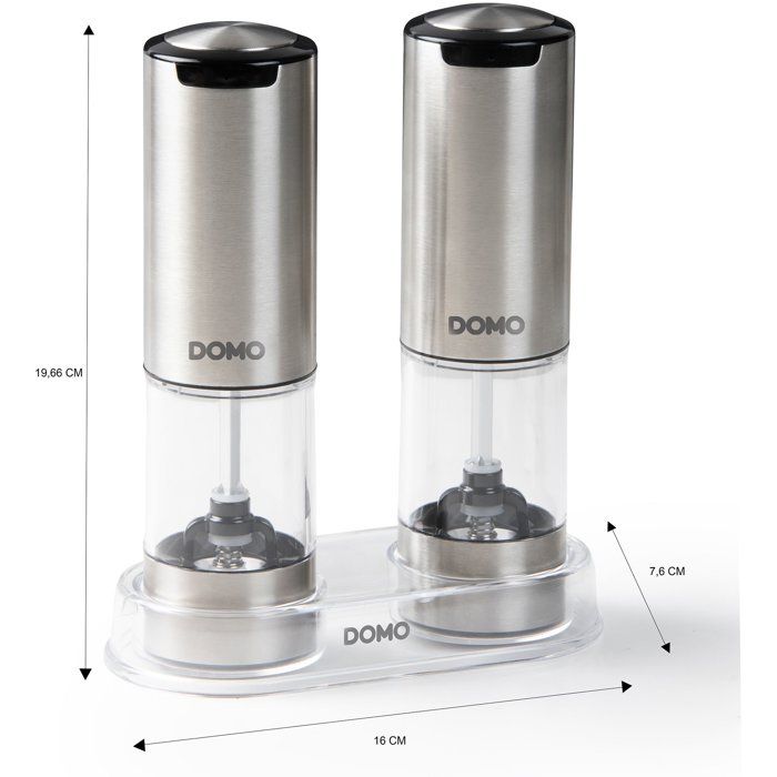 DOMO Electric Salt and Pepper Mills Set - USB Rechargeable - 96 ml - Transparent/Silver