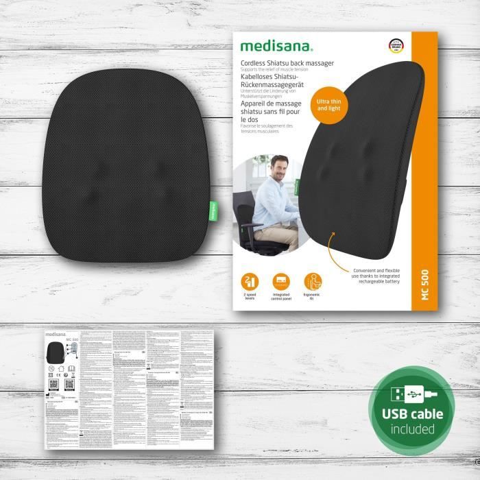 Medisana Massage Backrest MC 500 - Shiatsu - Cordless - 2 Speeds - Black