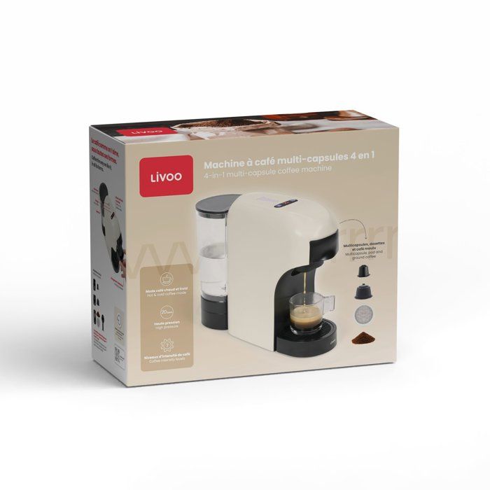 LIVOO 4-in-1 Multi-Capsule Coffee Machine - 1400 W - 7 Coffee Strength Levels - Creme - DOD217C
