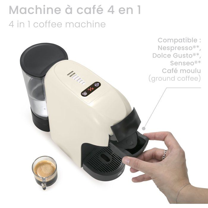 LIVOO 4-in-1 Multi-Capsule Coffee Machine - 1400 W - 7 Coffee Strength Levels - Creme - DOD217C