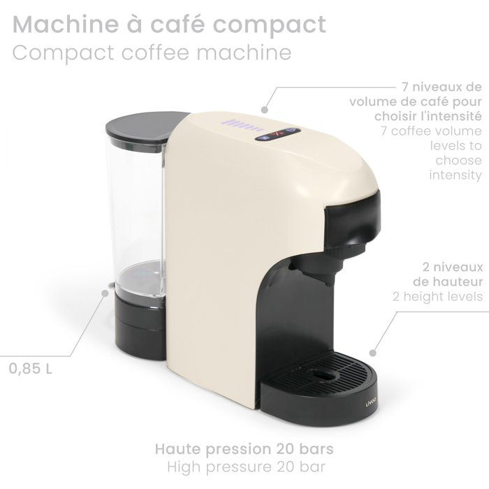 LIVOO 4-in-1 Multi-Capsule Coffee Machine - 1400 W - 7 Coffee Strength Levels - Creme - DOD217C