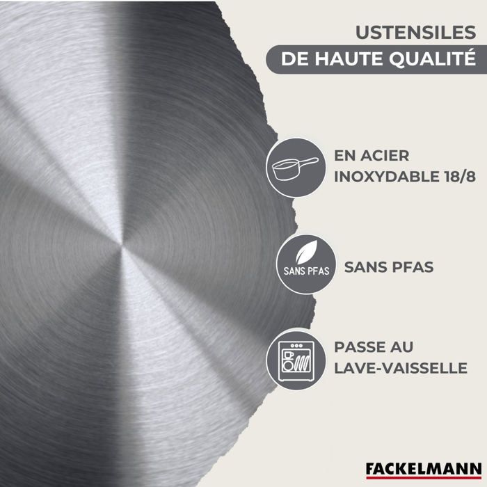Batterie de cuisine - Tous feux dont induction - FACKELMANN - Geneva - Inox - 2 poeles 20 et 24, 3 casseroles et 6 ustensiles