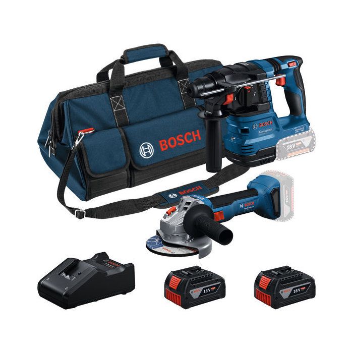 BOSCH PROFESSIONAL 18V 2-Tool Set - GBH 18V-22 SDS-plus + GWS 18V-7 - 2 x 5.0Ah Batteries 0615V0003C