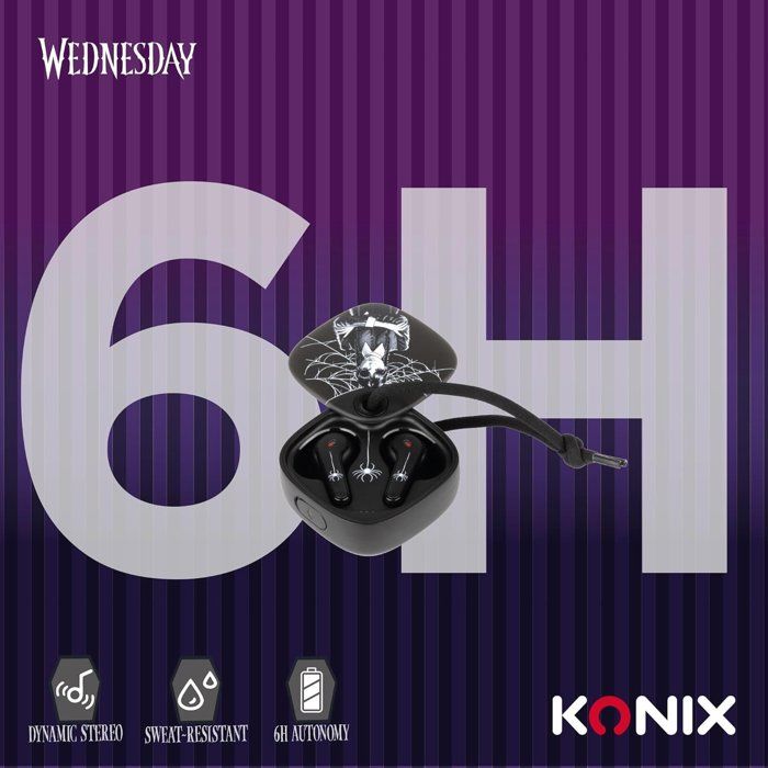 Konix Wireless Earbuds - Wednesday - 6h Battery + 22h Case - IPX4 - Black