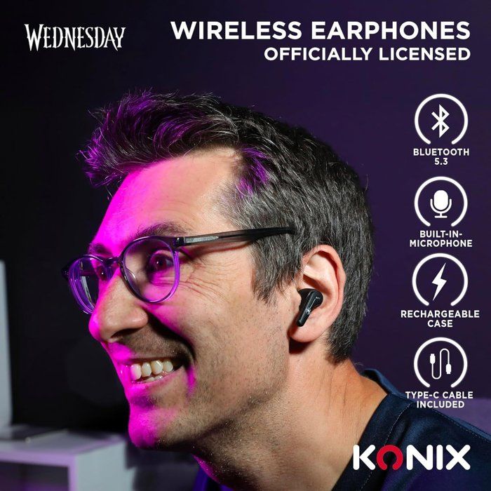 Konix Wireless Earbuds - Wednesday - 6h Battery + 22h Case - IPX4 - Black