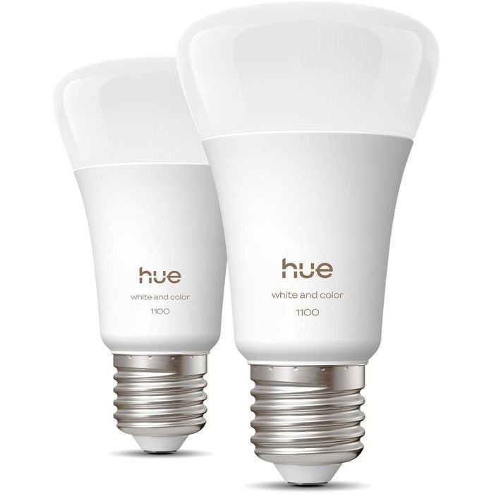 Pack of 2 A60 Connected LED Bulbs - PHILIPS HUE - White and Colored Light - E27 Base - 8.1W - 1000-2000K - 1100