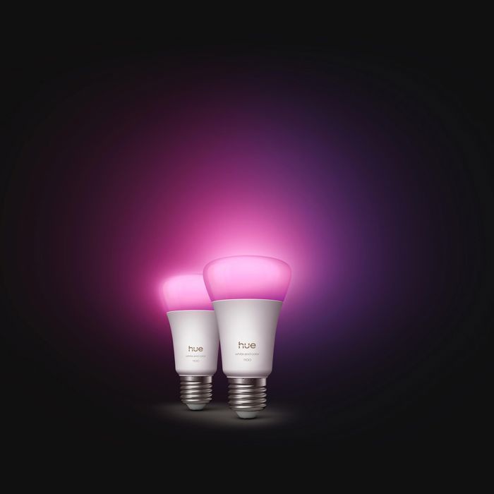 Pack of 2 A60 Connected LED Bulbs - PHILIPS HUE - White and Colored Light - E27 Base - 8.1W - 1000-2000K - 1100