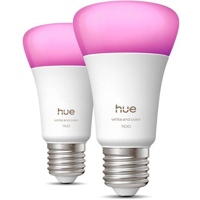 Pack of 2 A60 Connected LED Bulbs - PHILIPS HUE - White and Colored Light - E27 Base - 8.1W - 1000-2000K - 1100