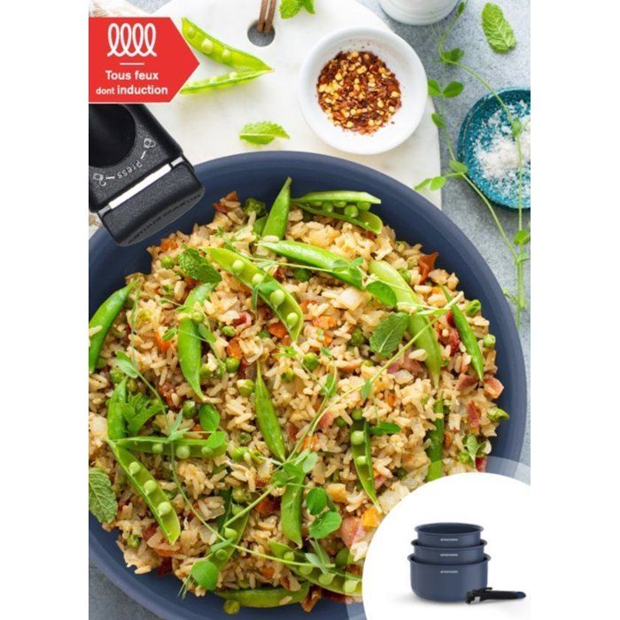 ARTHUR MARTIN Set of 3 Saucepans - Ceramic - Ø16-18-20 cm + Removable Handle - Suitable for all hobs including induction - Blue