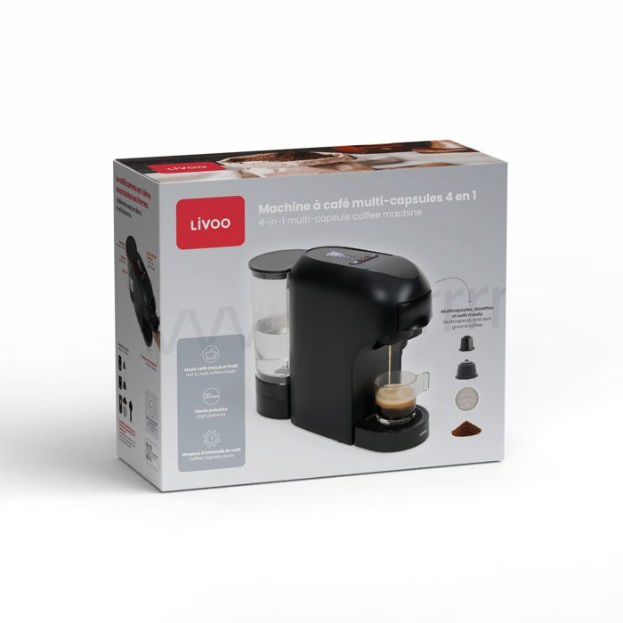 LIVOO 4-in-1 Multi-Capsule Coffee Machine - 1400 W - 7 Coffee Strength Levels - Black - DOD217N