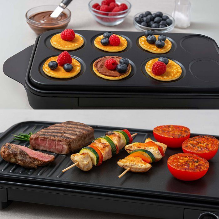 2-in-1 Crepe Maker and Griddle Grill - LIVOO - DOC349N - 1500 W - Makes 8 Mini Crepes (11.5 cm Diameter) - PFAS-Free -