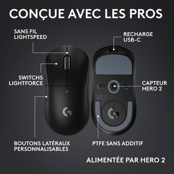 Logitech Gaming Mouse - Wireless - Ultra-Lightweight - G PRO X Superlight 2c - Black