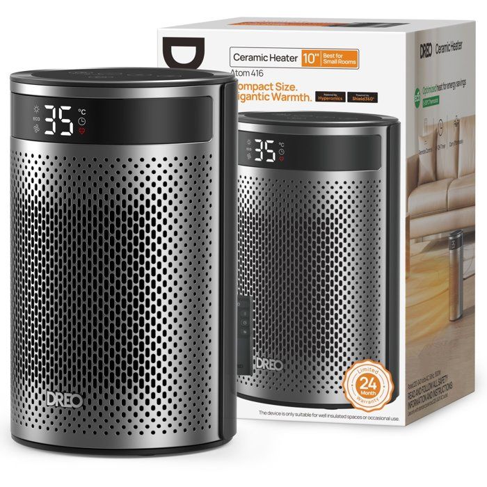 Dreo Atom 416 Auxiliary Heater - Hyper-Ceramic - 1500W - Column - Black
