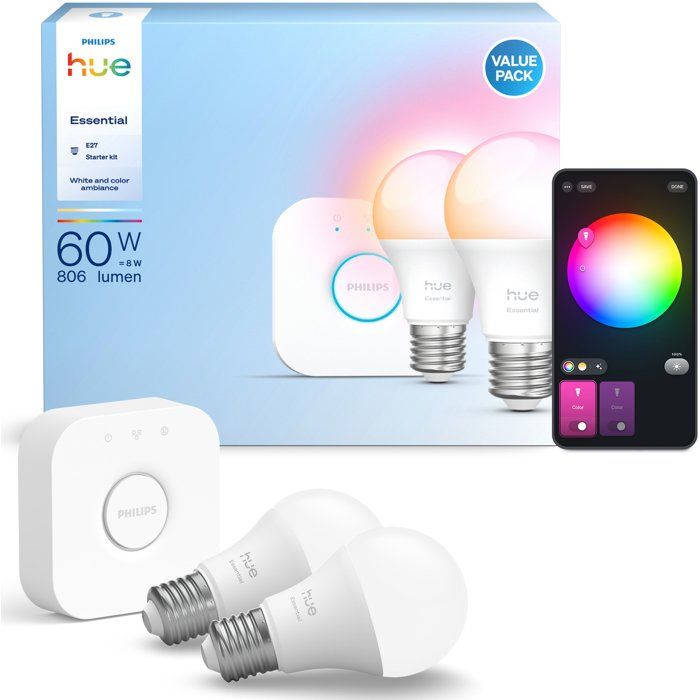 Philips Hue Starter Kit - 1 Bridge - 2 A60 Bulbs - White and Colored Light