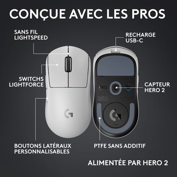 Logitech Gaming Mouse - Wireless - Ultra-Lightweight - G PRO X Superlight 2c - White