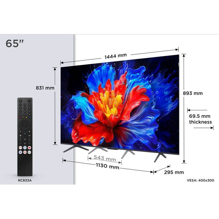 TCL 65P8K - QLED TV 65" (165 cm) - 4K UHD 3840x2160 - 144 Hz - Dolby Vision - Google TV - 4xHDMI 2.1