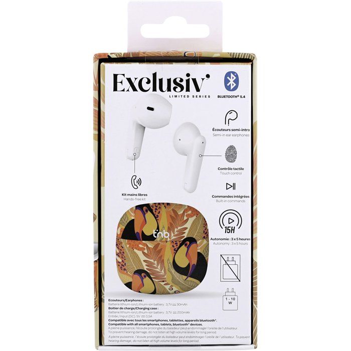 T'nb Wireless Earbuds - Exclusiv' TOUCAN - Charging Case Included - Bluetooth - 12-Hour Battery Life - Yellow/Orange