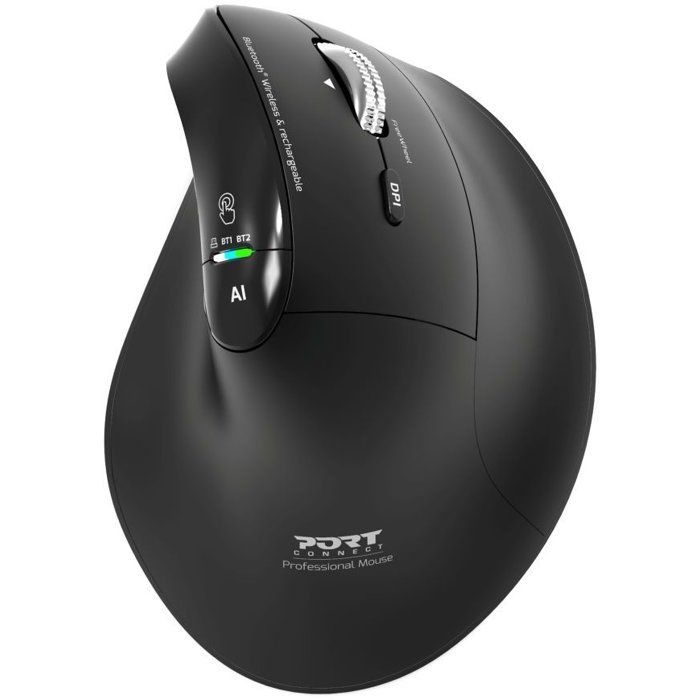 PORT Designs Wireless Mouse - 910204 ERGO AUDITOR - Bluetooth & 2.4 GHz - Rechargeable - Black