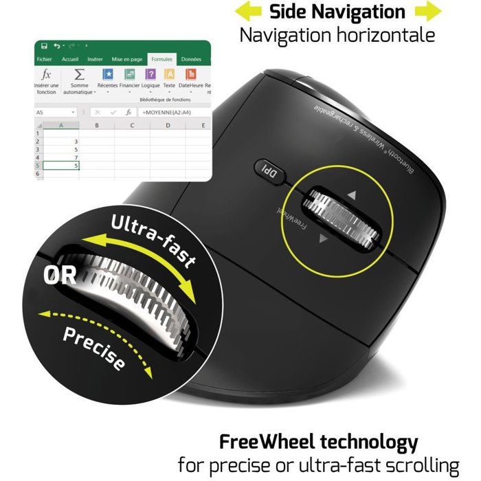 PORT Designs Wireless Mouse - 910204 ERGO AUDITOR - Bluetooth & 2.4 GHz - Rechargeable - Black