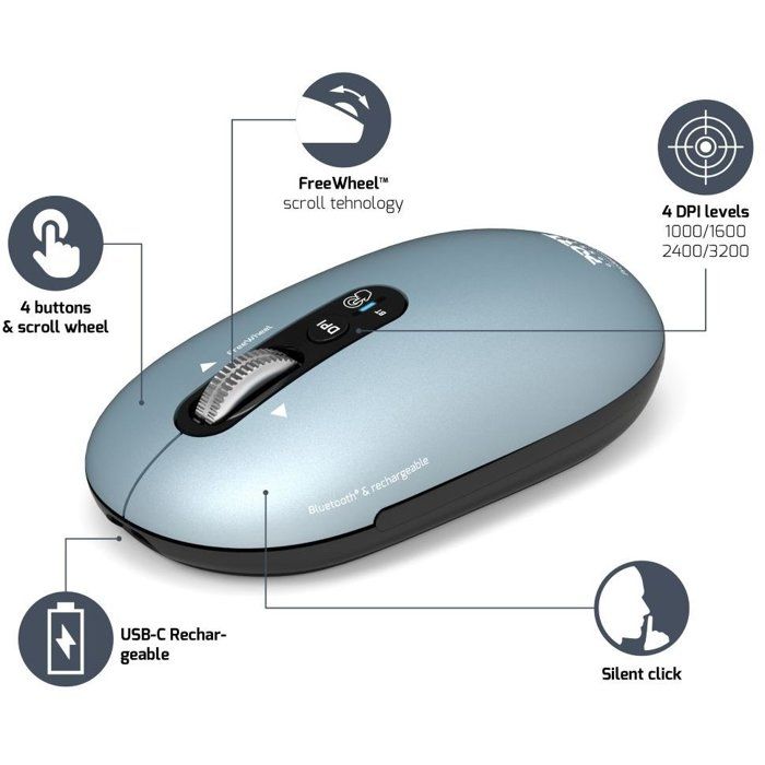PORT Designs Wireless Mouse - 910500 PURE - Bluetooth - Rechargeable - Dark Blue