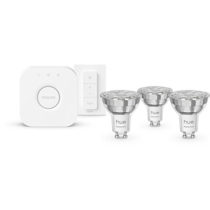 PHILIPS HUE Starter Kit - White and Color Ambient Lighting - 1 Bridge + 3 GU10 LED Spotlights + 1 Dimmer Switch