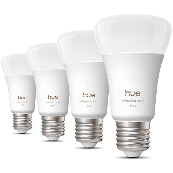 Pack of 4 A60 Connected LED Bulbs - PHILIPS HUE - White and Colored Light - E27 Base - 6W - 1000-2000K - 810