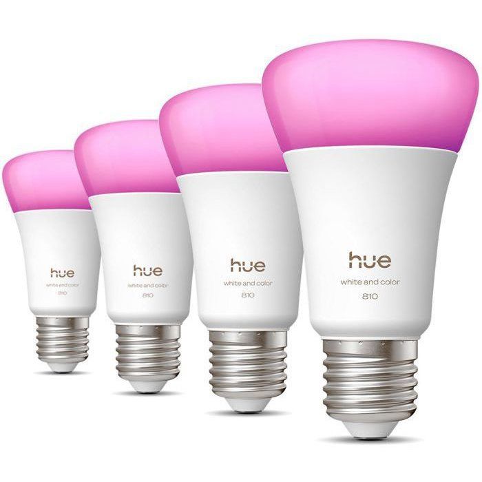 Pack of 4 A60 Connected LED Bulbs - PHILIPS HUE - White and Colored Light - E27 Base - 6W - 1000-2000K - 810