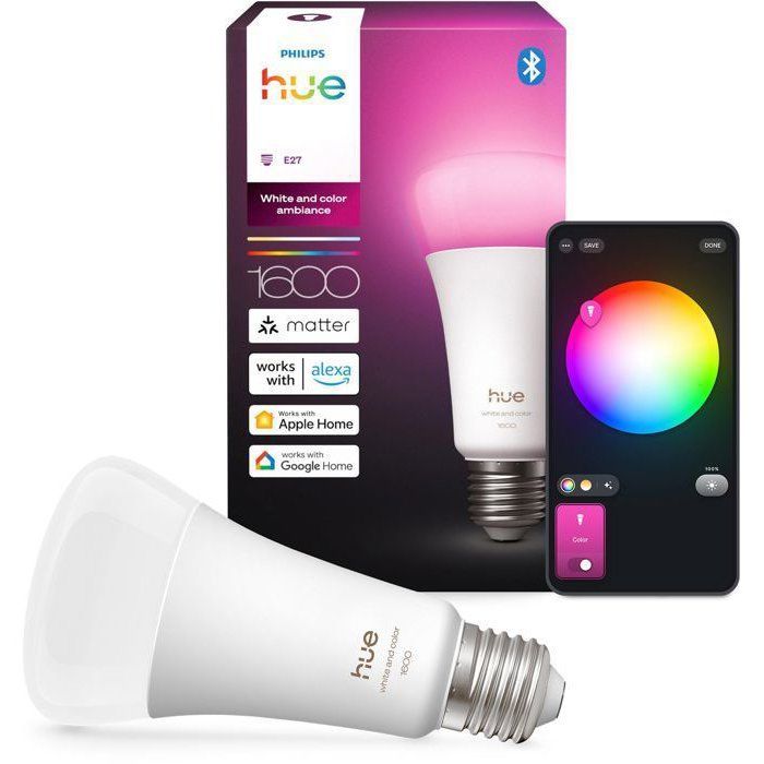 A67 Connected LED Bulb - PHILIPS HUE - Warm White Light - E27 Base - 11.8W - 1000-2000K - 1600 Lumens