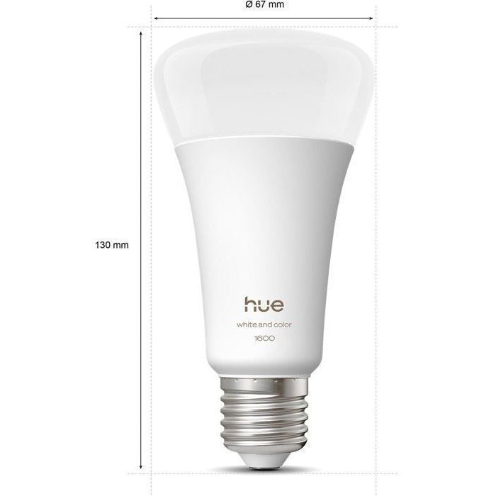 A67 Connected LED Bulb - PHILIPS HUE - Warm White Light - E27 Base - 11.8W - 1000-2000K - 1600 Lumens