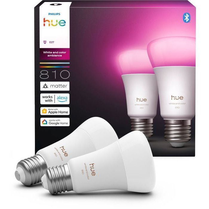 PHILIPS HUE A60 LED Bulbs Pack of 2 - White and Colored Light - E27 - 6W - 1000-2000K - 810 Lumens