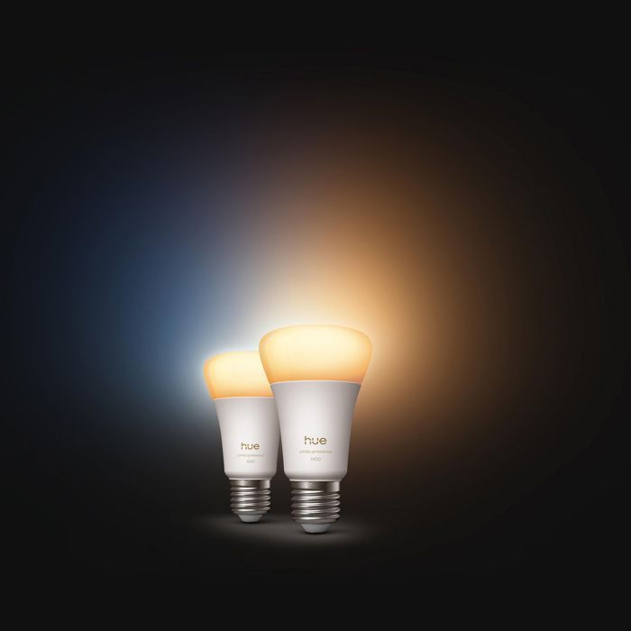 PHILIPS HUE A60 LED Bulbs Pack of 2 - Warm White Light - E27 - 8.1W - 1000-2000K - 1100 Lumens