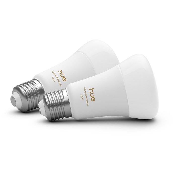 PHILIPS HUE A60 LED Bulbs Pack of 2 - Warm White Light - E27 - 8.1W - 1000-2000K - 1100 Lumens