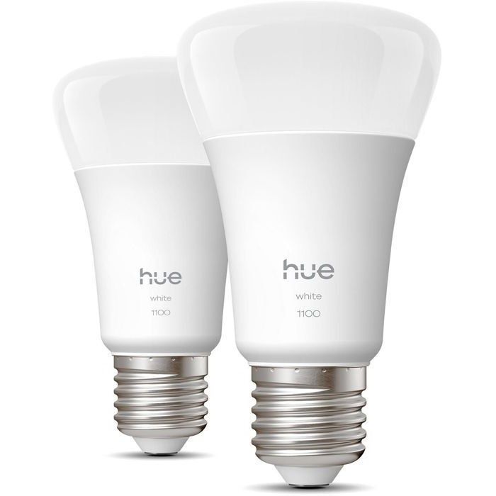 PHILIPS HUE A60 LED Bulbs Pack of 2 - Warm White Light - 2700K - E27 - 9.5W - 1100 Lumens