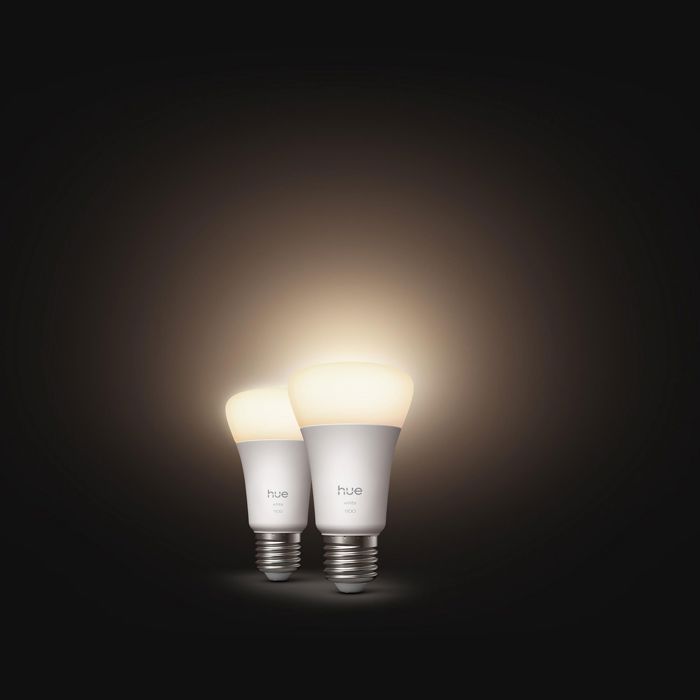 PHILIPS HUE A60 LED Bulbs Pack of 2 - Warm White Light - 2700K - E27 - 9.5W - 1100 Lumens