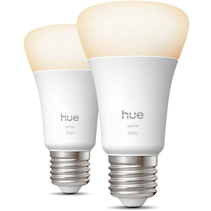 PHILIPS HUE A60 LED Bulbs Pack of 2 - Warm White Light - 2700K - E27 - 9.5W - 1100 Lumens