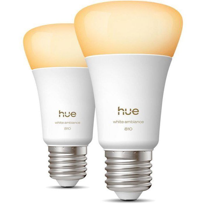 Pack of 2 A60 Connected LED Bulbs - PHILIPS HUE - White Light - E27 Base - 6W - 1000-2000K - 810 Lumens