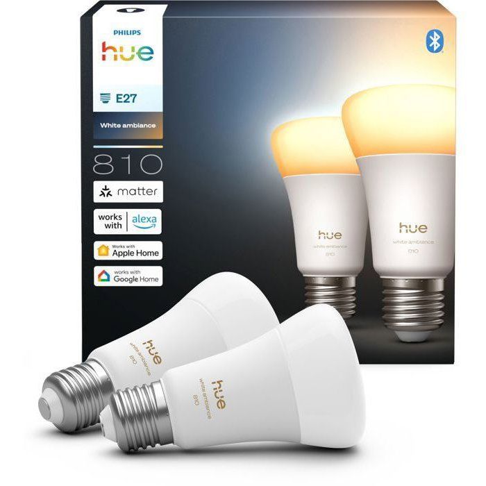 Pack of 2 A60 Connected LED Bulbs - PHILIPS HUE - White Light - E27 Base - 6W - 1000-2000K - 810 Lumens