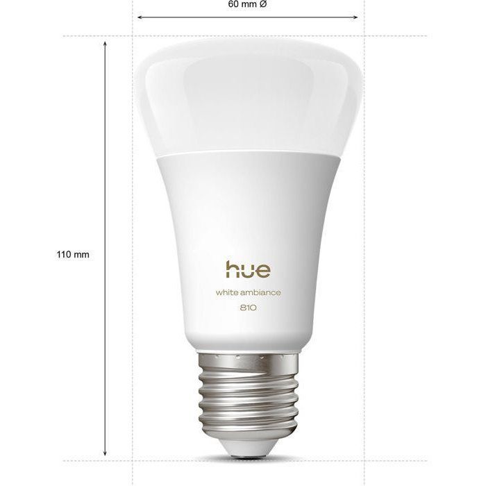 Pack de 4 ampoules LED connectées A60 - PHILIPS HUE - Lumiere blanche chaude - Culot E27 - 6W - 1000-2000k - 810 lumens