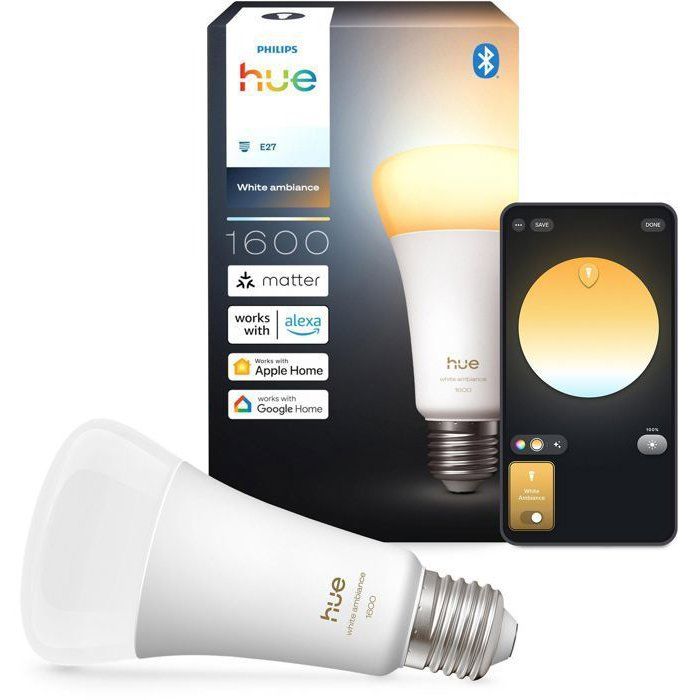 A67 Connected LED Bulb - PHILIPS HUE - Warm White Light - E27 Base - 11.8W - 1000-2000K - 1600 Lumens
