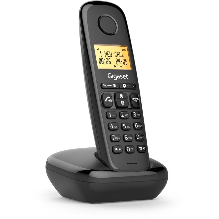 GIGASET BASIC 100 Black Cordless Phone - 1.5" Screen - Hands-free - Call Blocker