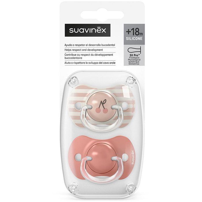 Set of 2 symmetrical pacifiers - SUAVINEX - Birdies - SX Pro - 18 months and over - Pink
