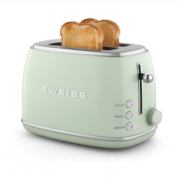 SWEISS Vintage Toaster - 850W - 2 Slots - Adjustable Thermostat - GRS7 - Green 2-slice
