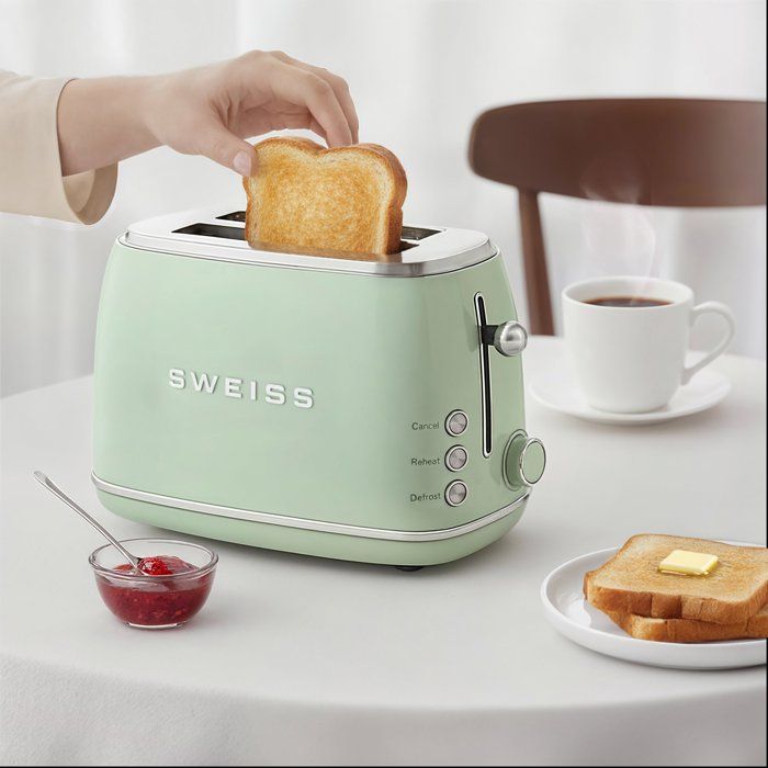 SWEISS Vintage Toaster - 850W - 2 Slots - Adjustable Thermostat - GRS7 - Green 2-slice