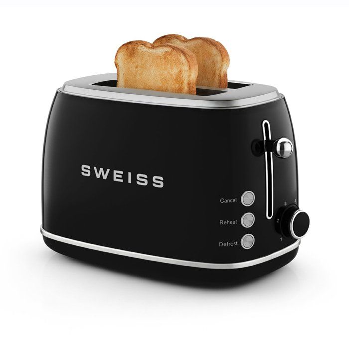 SWEISS Vintage Toaster - 850W - 2 Slots - Adjustable Thermostat - GRS9 - Black 2-slice