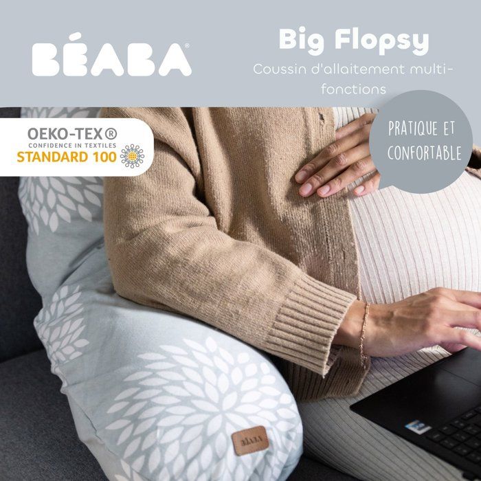 BEABA Maternity Pillow - Big Flopsy™ - Flowers - Grey