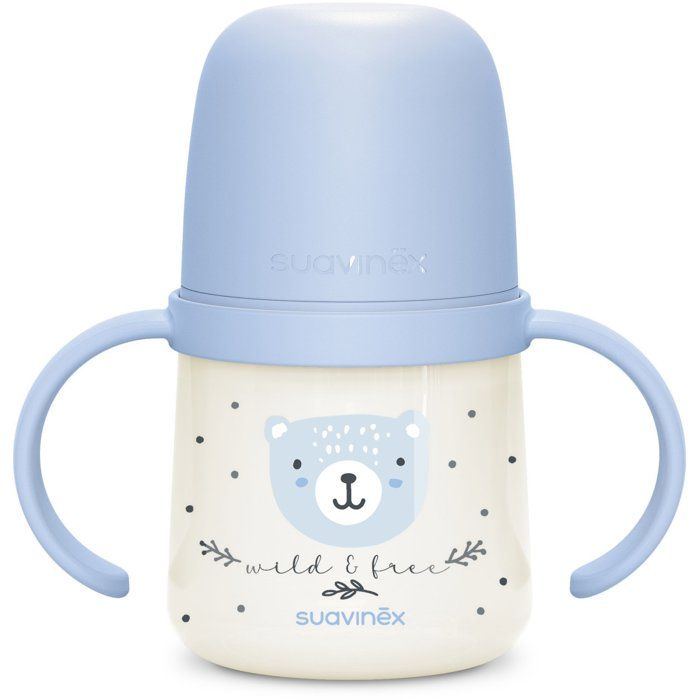Baby bottle with handles - SUAVINEX - NIGHT&DAY WILD&FREE - 150 ml - 6 months and over - Blue