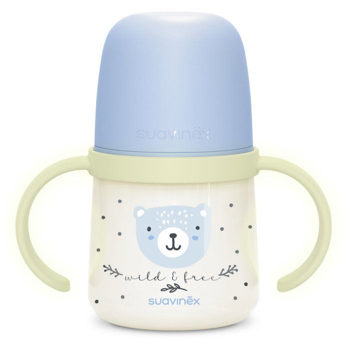 Baby bottle with handles - SUAVINEX - NIGHT&DAY WILD&FREE - 150 ml - 6 months and over - Blue