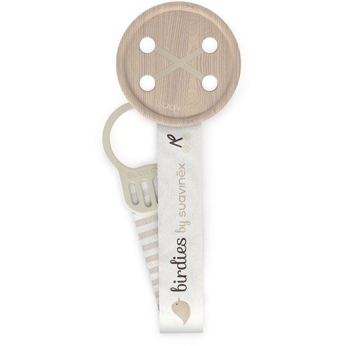 SUAVINEX Pacifier Clip with Ribbon - Birdies - Beige - From Birth