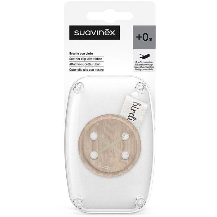 SUAVINEX Pacifier Clip with Ribbon - Birdies - Beige - From Birth